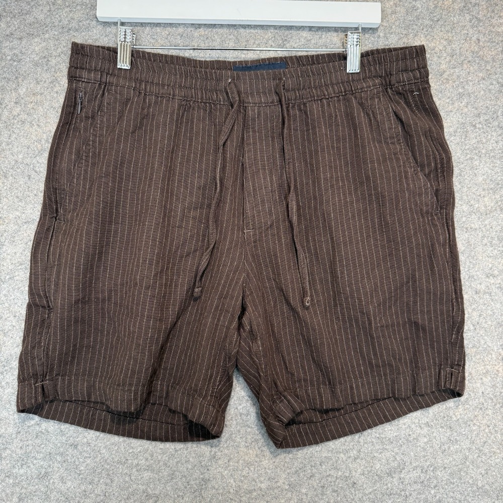 Abercrombie & Fitch Linen Blend Drawstring Shorts Mens Large Brown Stripe 6" Ins
